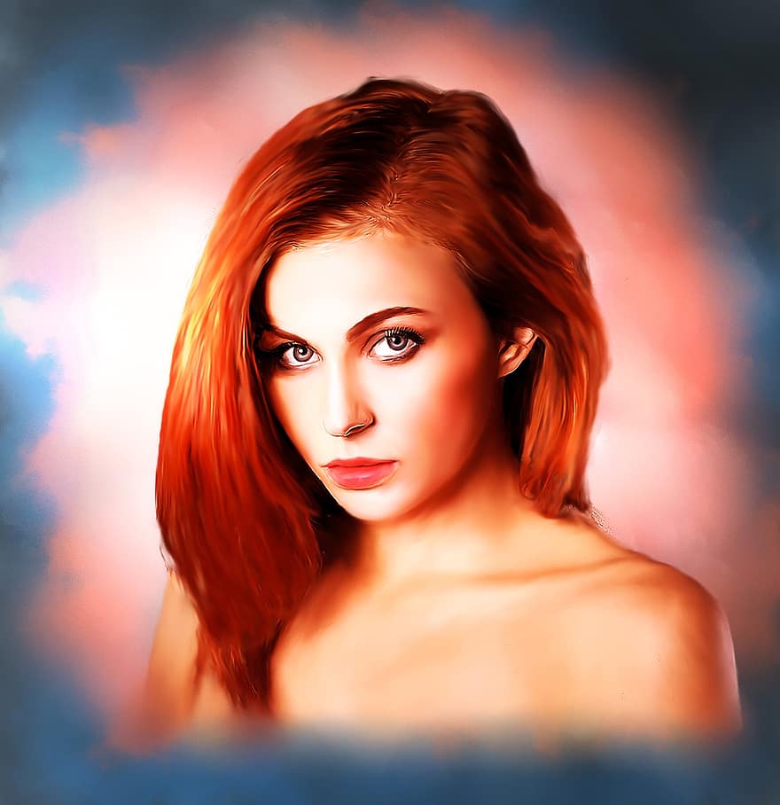 Woman, Girl, Painting, Redhead, Beuaty, Female, women, beauty, one person, adult, portrait