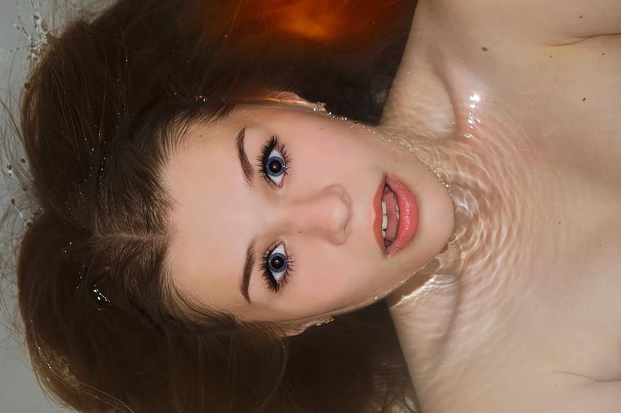 κορίτσι, νερό, μαλλιά, closeup