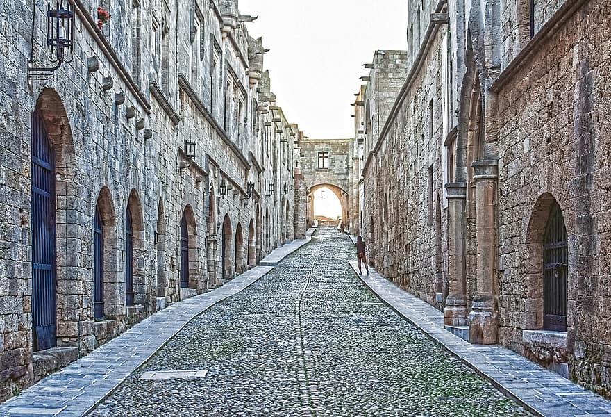 улица на рицарите, Родос, улица, средновековен град, архитектура, стар град, Гърция, град, средновековен, история, известното място