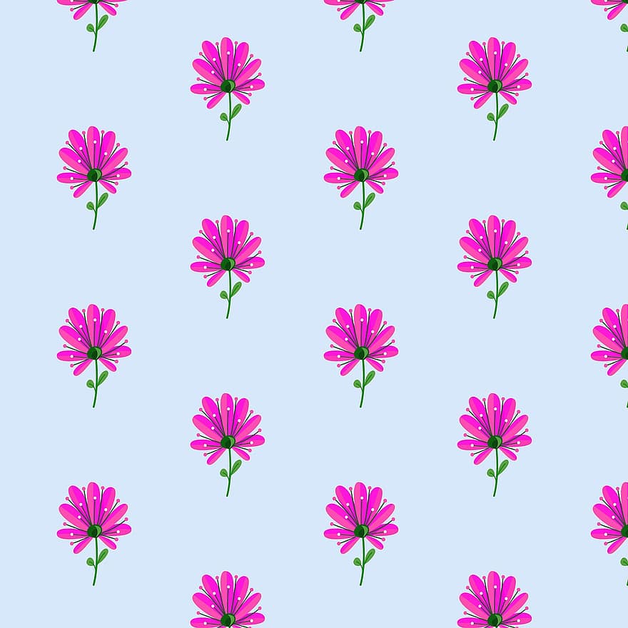 lilla blomster, mønster, floral baggrund, design, sømløs, baggrund