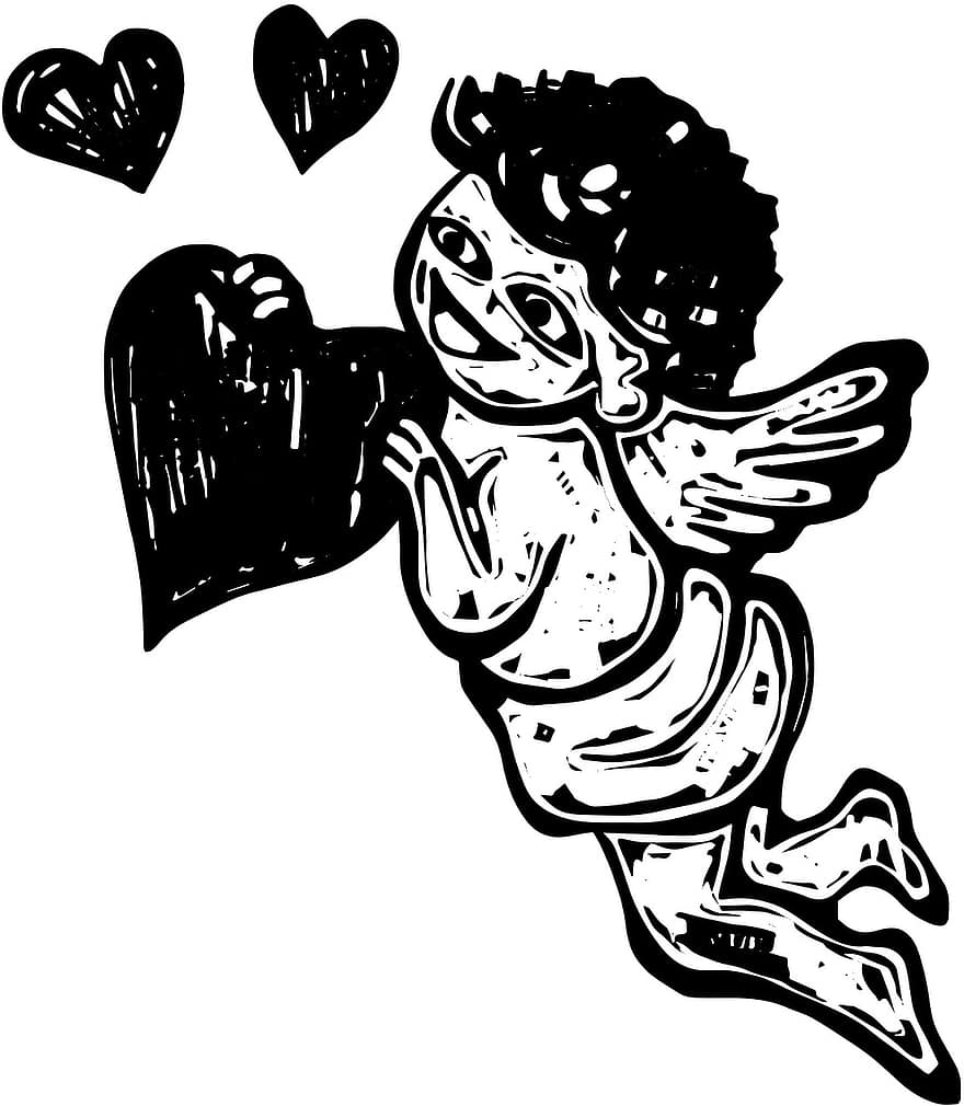 cherubino, Cupido, schizzo, angelo, amore, San Valentino, ala, romanza, romantico, mitologia, cartone animato