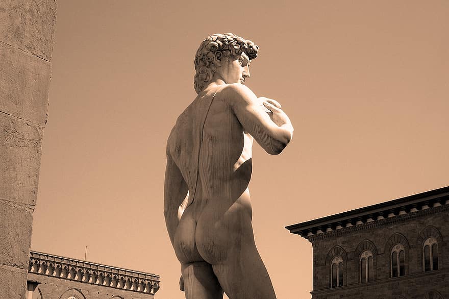 Florence, David, Michelangelo, Sepia, Italy, Statue