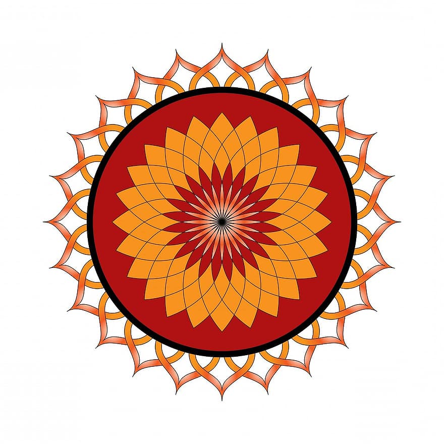 Lotus, Blume, Lotus Blume, Blumen-, Orange, rot, Mandala, Ornament, Dekoration, dekorativ, Muster