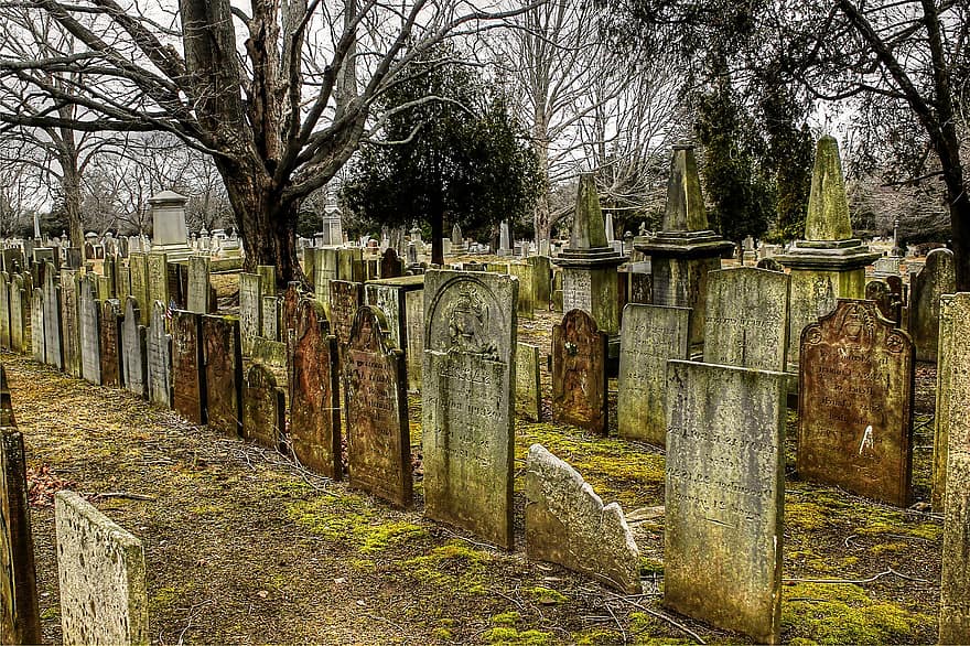 cmentarz, nagrobki, groby, kamień, stary, pogrzeb, religia, starożytny, gotyk, ciemny, na dworze