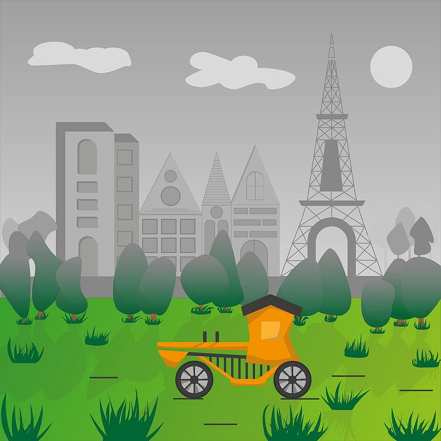 количка, пътуване, Париж, реколта, транспорт, Автоматичен, ретро, град, градски, трева, поле