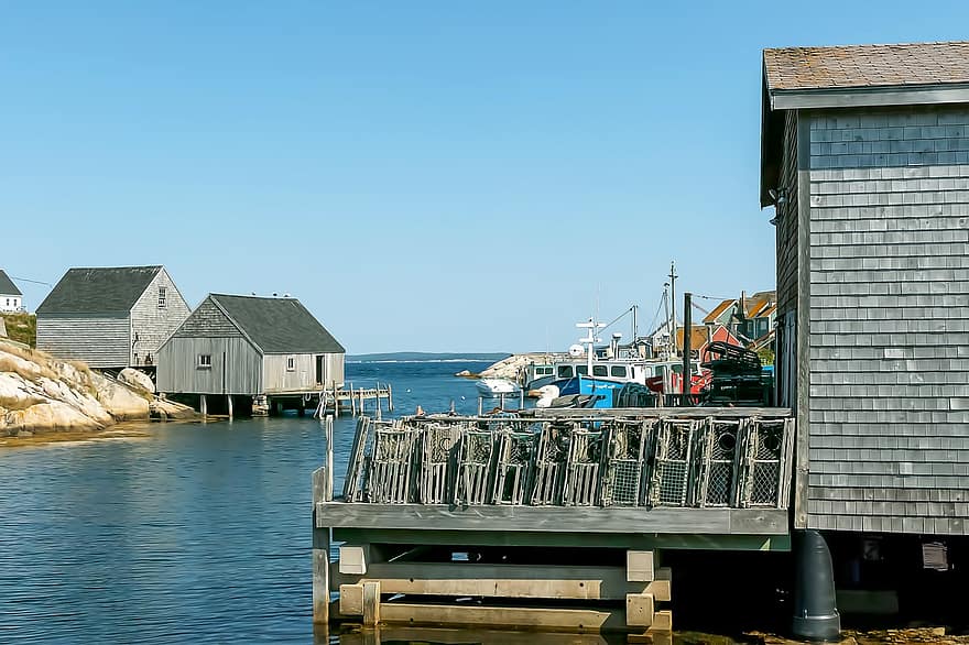 „Peggy's Cove“, Naujoji Škotija, žvejybos uostas, Kanada, kaimo, uostas, jūros, vanduo, laivas, mediena, komercinis dokas