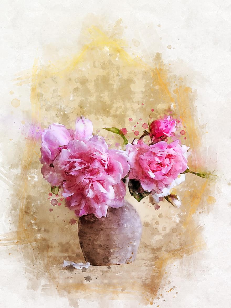 bunga-bunga, vas, dekorasi, berwarna merah muda, bunga, mekar, berkembang, mawar, flora