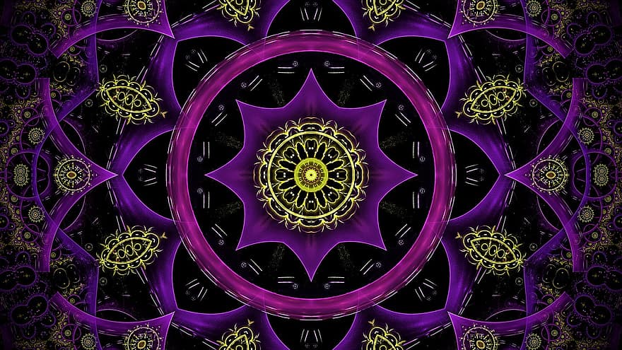 Rosette, Kaleidoskop, Blumenmuster, Mandala, violetter Hintergrund, violette Tapete, Kunst, Tapete