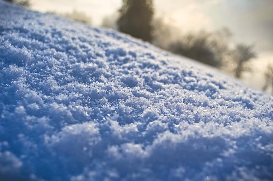 śnieg, kryształ śniegu, kryształ, ścieśniać, kryształki śniegu, zimowy, biały, mrożony, płatek śniegu, zachód słońca, odbicie