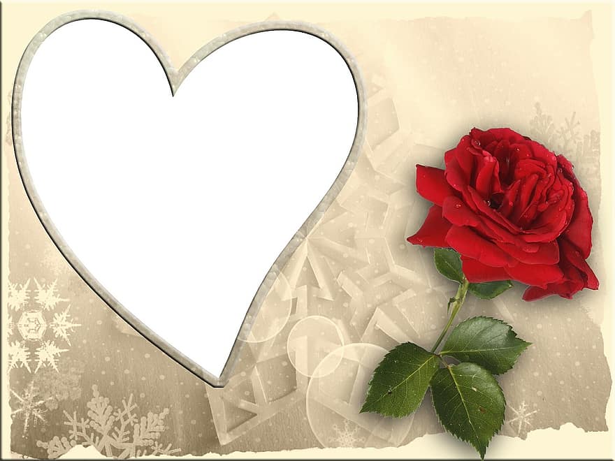 Valentijn, wenskaart, montuur, fotolijst, foto lijstje, hart-, roos, sepia, rood, achtergrond, kaart