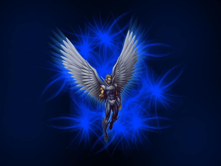 Background, Abstract, Blue, Angel, Fantasy, Male, Character, Digital Art