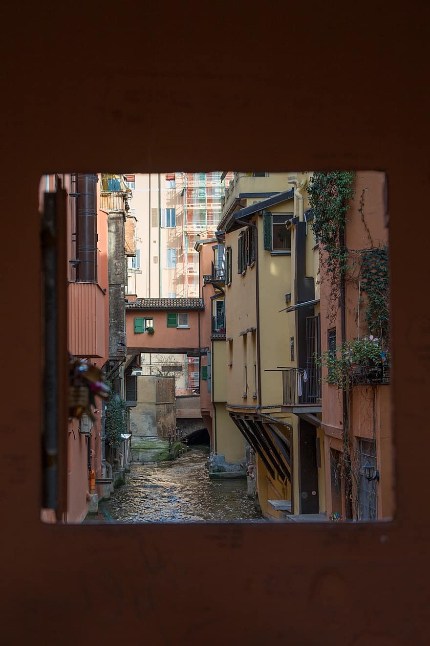 παράθυρο, Σπίτι, ποτάμι, πόλη, Μπολώνια, Ιταλία, αρχιτεκτονική, διάσημο μέρος, εξωτερικό κτίριο, αστικό τοπίο, πολιτισμών