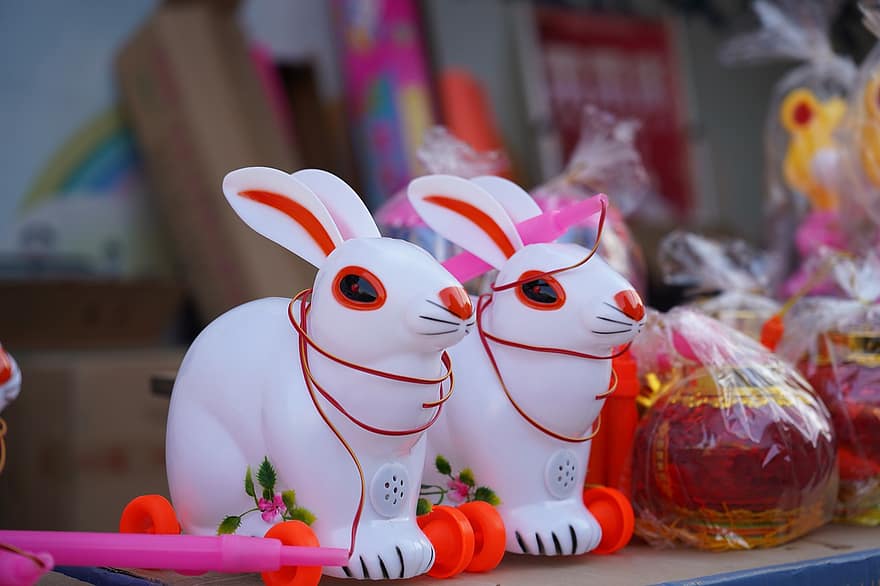 lantaarn festival, lantaarn, konijnen, feestelijk, multi gekleurd, schattig, decoratie, culturen, speelgoed-, konijn, viering