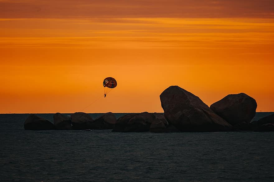 Marine, Sunset, Paragliding, Dusk
