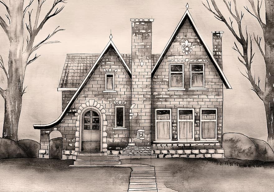 House, Gothic, Figure, Graphics, Housing, The Property, Building, Architecture, Construction