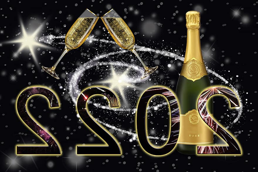 Sylvester, Feuerwerk, Neujahr, Feier, Party, Herzliche Glückwünsche, Champagner, glänzend, Nacht-, soziales Event, hell