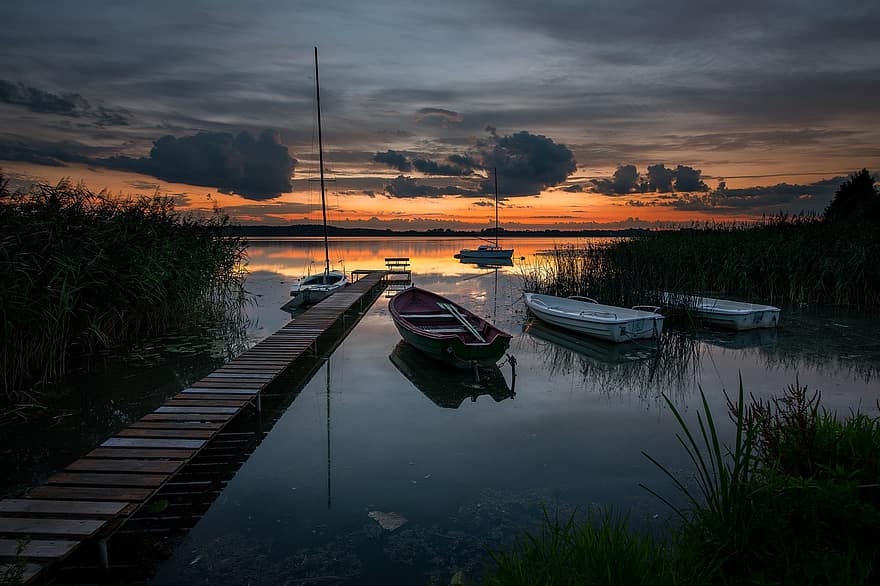 Boat, Sailboat, Lake, Sunrise, Morning, Masuria Lake, Water, Reflection, Nature, Sky, Twilight