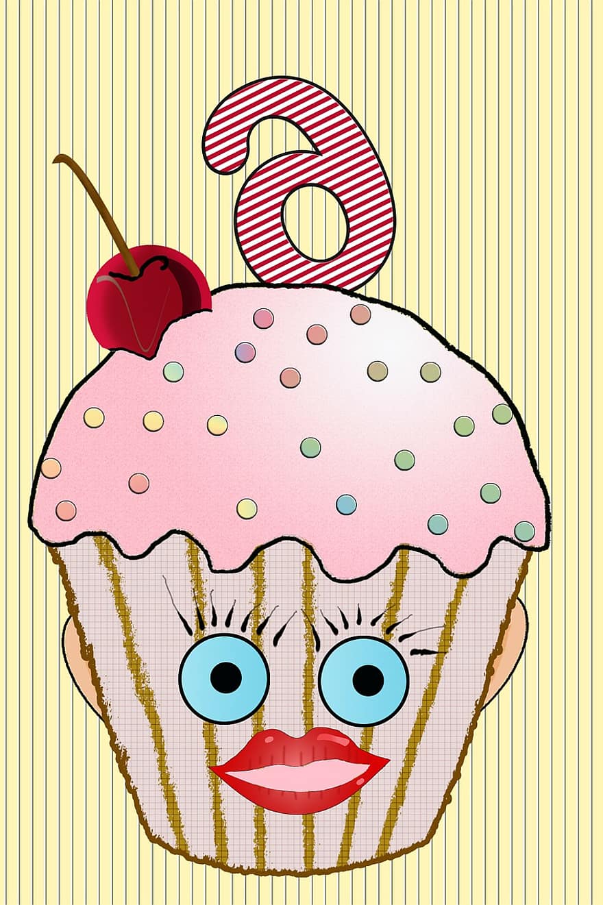 pohár dort, muffin, narozeniny, 6, pečivo
