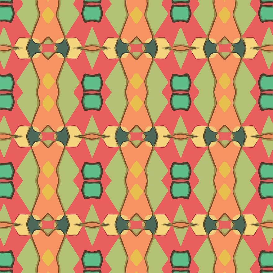 Pattern, Orange, Green, African, Design, Texture, Geometric, Repeating, Tile, Textile, Textured