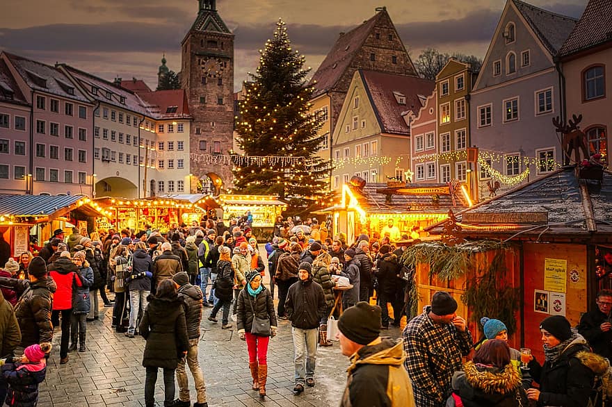 मुख्य चौराहा, क्रिसमस बाजार, आगमन, मुलरेड क्लैरट, लोग, सर्दी, ऐतिहासिक केंद्र, भू-भाग