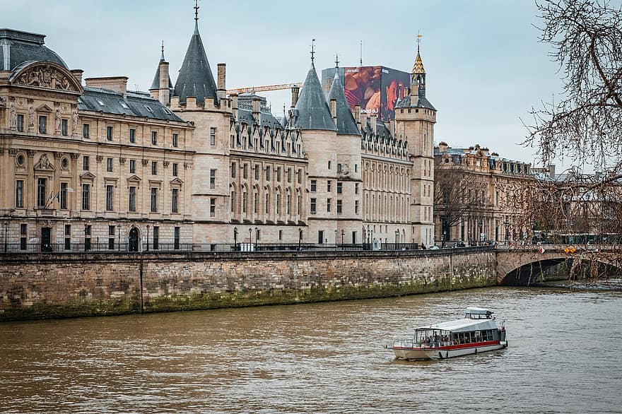 Paris, by, turisme, båd, slot, facade