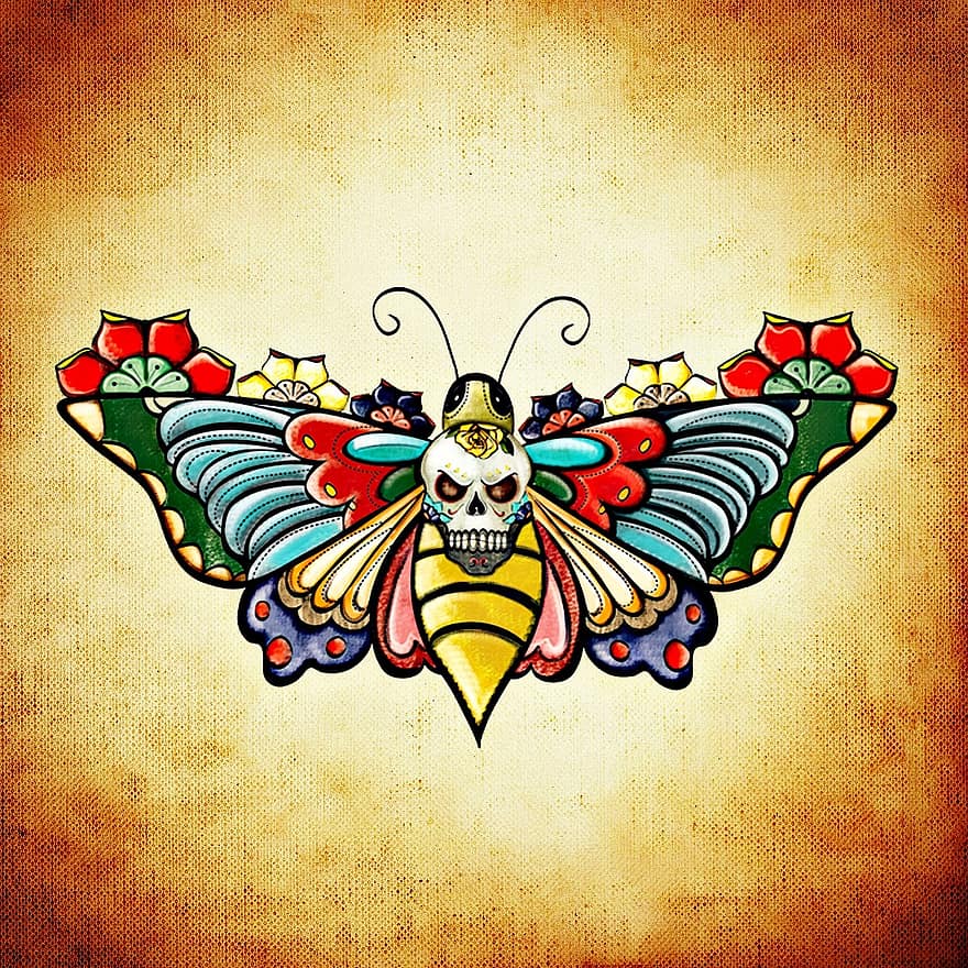 schedel en gekruiste knekels, motte, Totenkopf Falter, vlinder