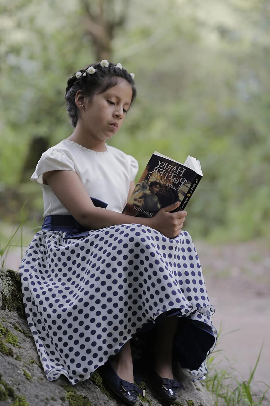 czytanie, mała dziewczynka, na dworze, jedna osoba, książka, uczenie się, kobiety, dziecko, lato, Edukacja, styl życia