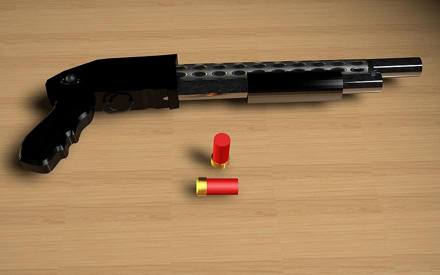 Pumpgun, våpen, ammunisjon, skyte, eksplosiv, gulv, håndpistol