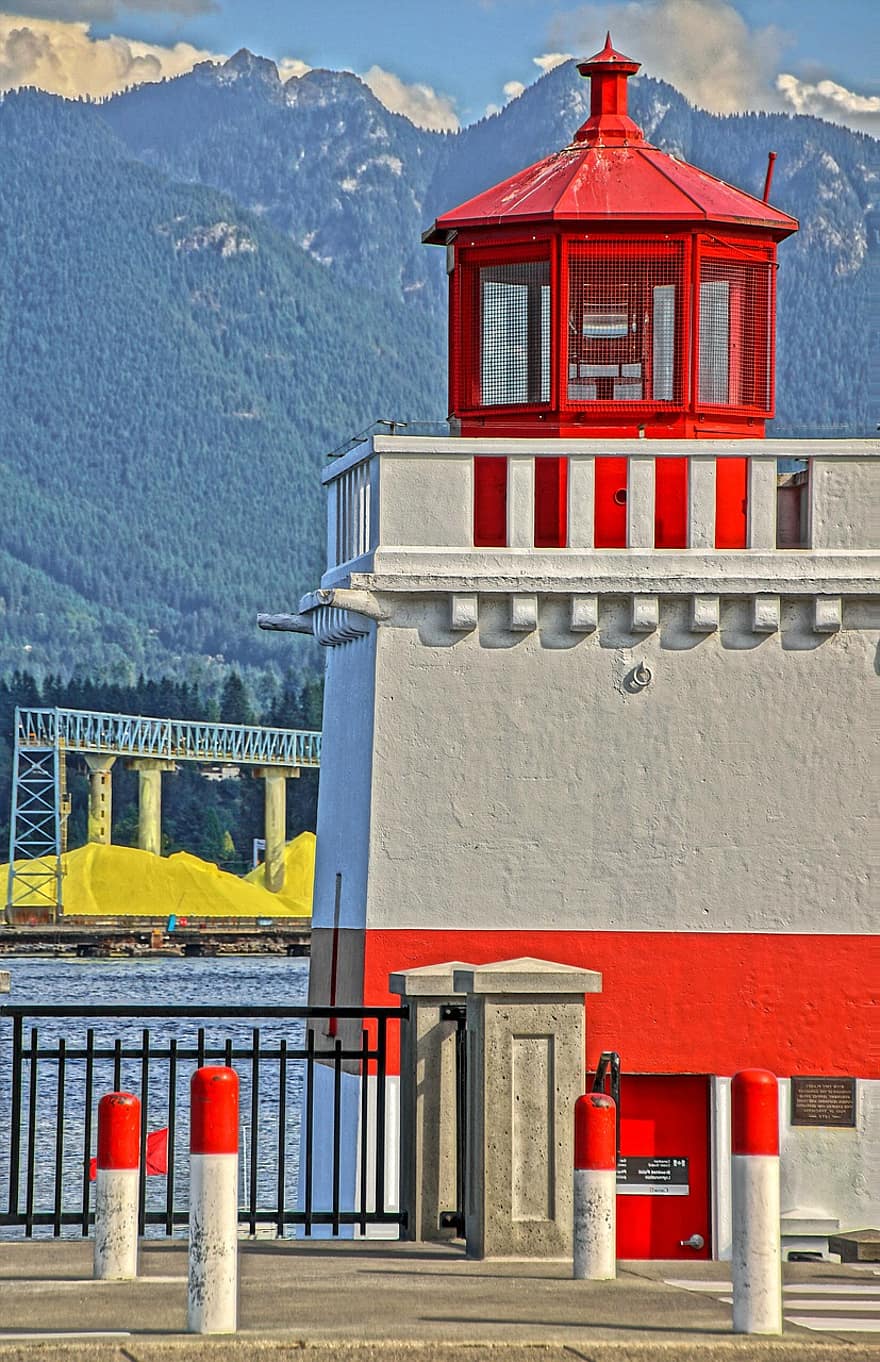 Leuchtturm, Gebäude, draußen, Vancouver, die Architektur, Winter, berühmter Platz, Reise, Berg, Wasser, Blau