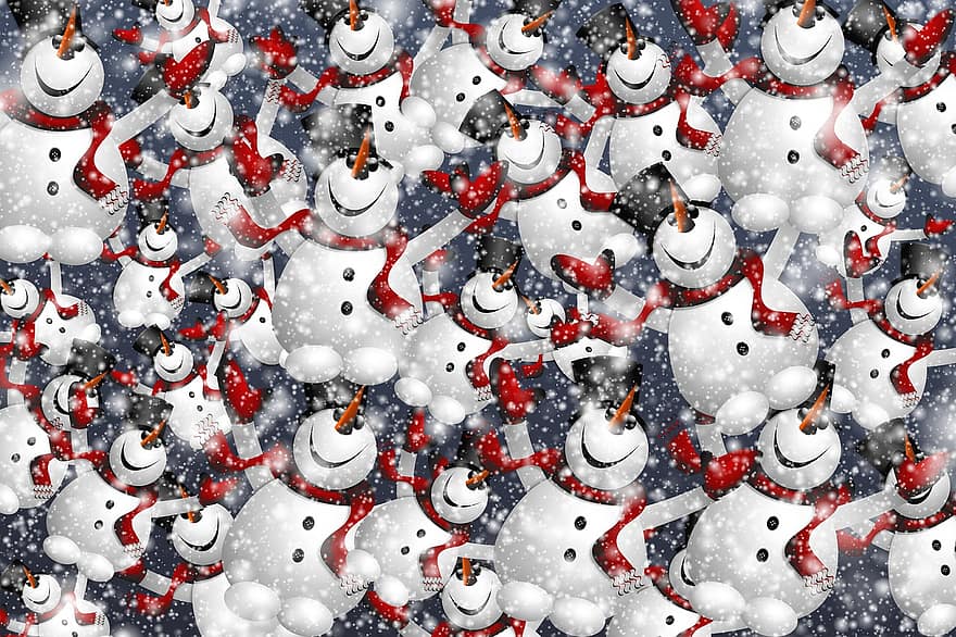 bonhomme de neige, hiver, Noël, beaucoup, groupe, Contexte, ensemble, avènement, décoration