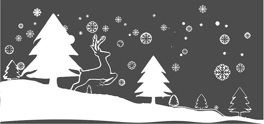 neige, renne, Noël, cerf, hiver, décembre, Père Noël, arbre, du froid, ciel, animaux