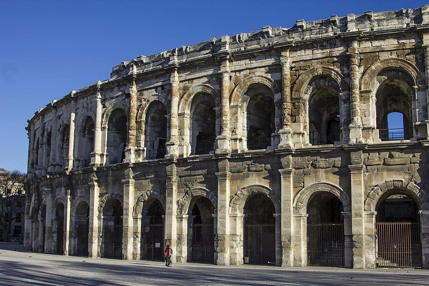 Nimes Arena, Amphitheater, Facade, Nimes, France, Roman Amphitheatre, Arena, Historical, architecture, famous place, history