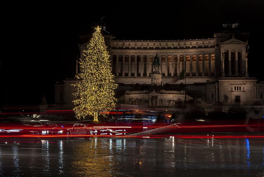 Noel ağacı, bina, kentsel, Kent, işaret, Spelacchio, Roma, İtalya, atmosfer