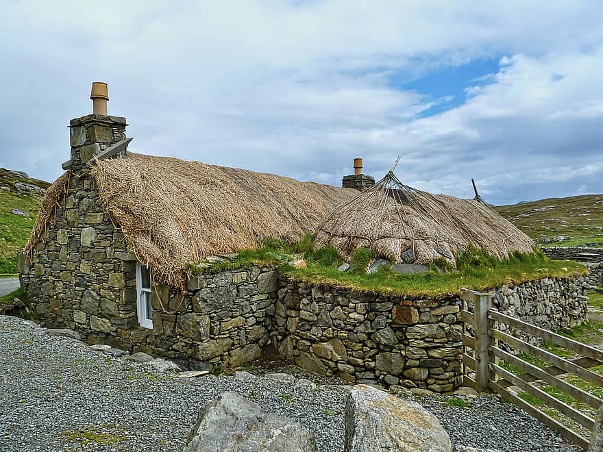 viking, huis, rieten dak, oude, farm