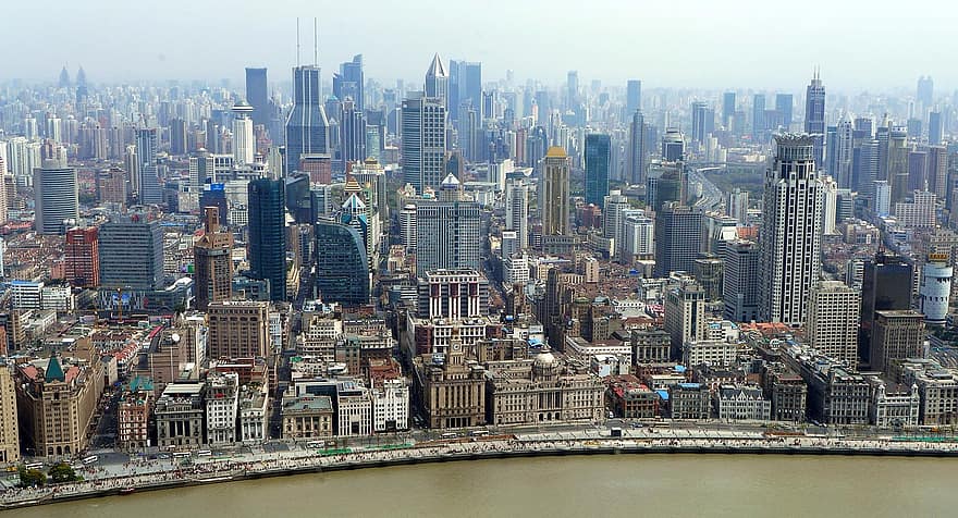 shanghai, stad, byggnader, skyskrapa, arkitektur, urban, resa