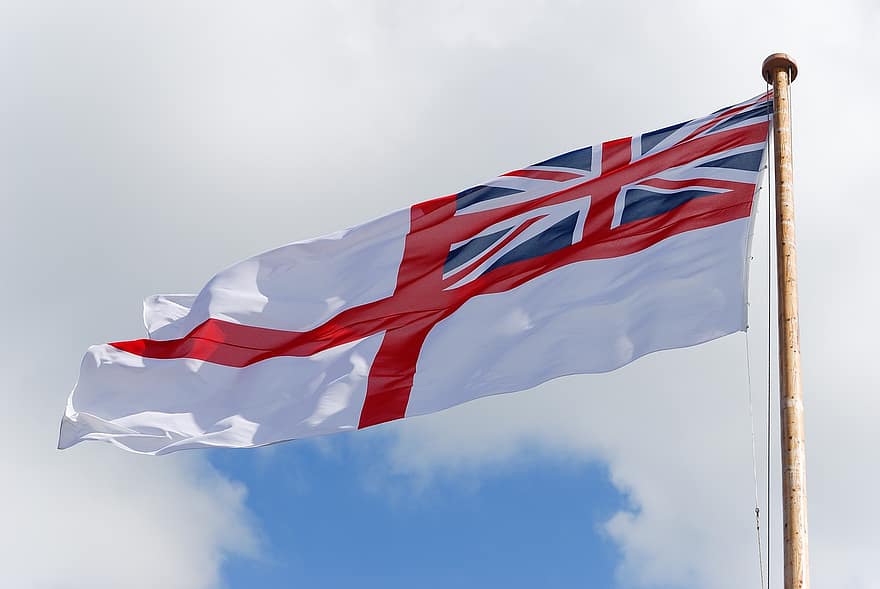 bandiera, bandiera del Regno Unito, bandiera dell'Unione, bandiera inglese, bandiera britannica, svolazzanti, bandiera nel vento, pennone, rosso, blu, nuvoloso