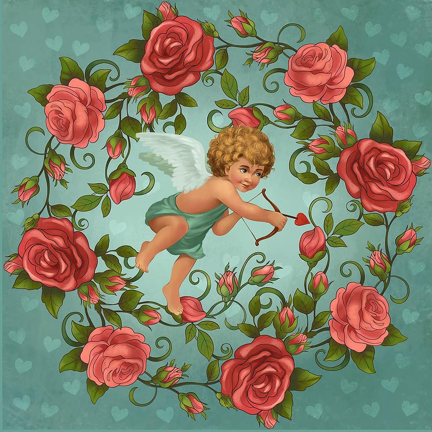 Cupido, Sint Valentijn, engel, liefde, roos