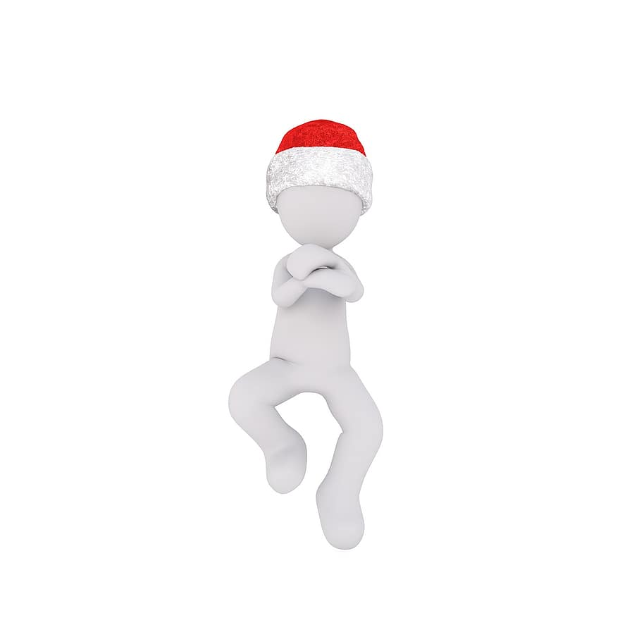 jul, hvit mann, Full kropp, santa hat, 3d modell, figur, isolert, ballett, danse, stilling, danser