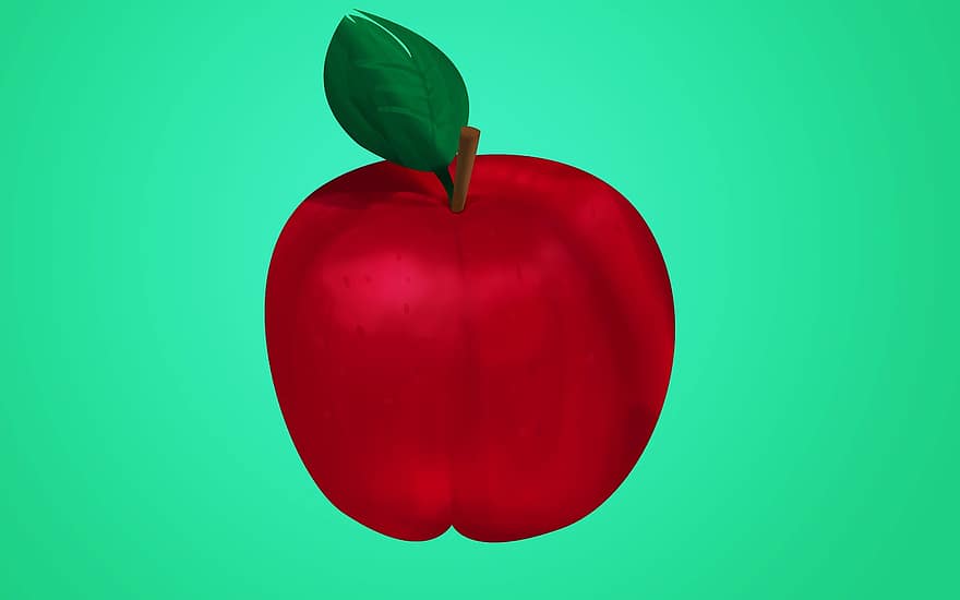 تفاحة ، أحمر ، طبيعي >> صفة ، فاكهة ، رسم ، لوحة ، خلاق ، زاهى الألوان ، فنان ، فرشاة