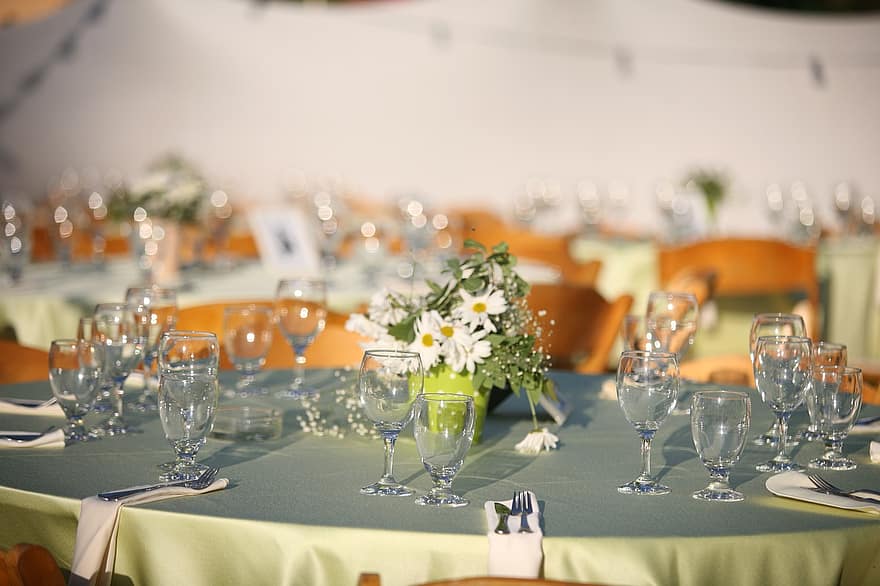 nuntă, punerea mesei, celebrare, masa, decor, banchet, față de masă, recepție de nuntă, pahar de băut, eleganţă, luxos
