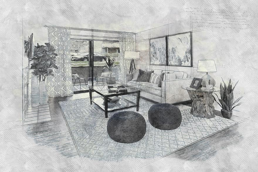 obývací pokoj, interiér, nábytek, architektonický, Domov, byt, moderní, uvnitř, výzdoba, luxus, obytný