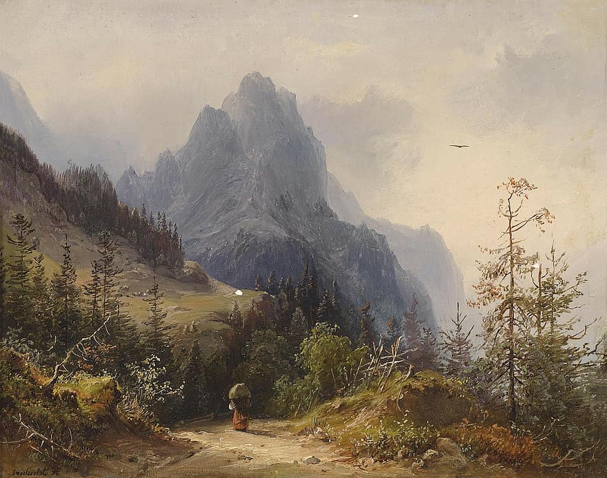 Heinrich Schubert, kunst, kunstnerisk, kunstfærdighed, maleri, olie på lærred, himmel, skyer, natur, uden for, Land