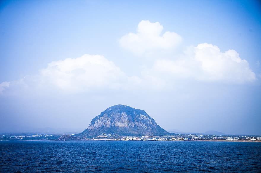 Mountain, Sea, Ocean, Island, Landform, Water, Sanbangsan Mountain, Jeju Island