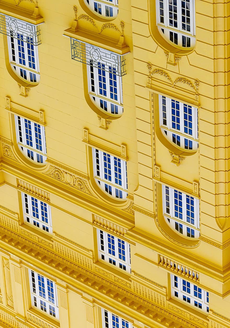 Yellow Building, Architecture, Windows, Facade, yellow, window, building exterior, built structure, famous place, cultures, history