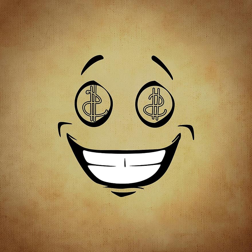 smiley, humørikon, penge, grådighed