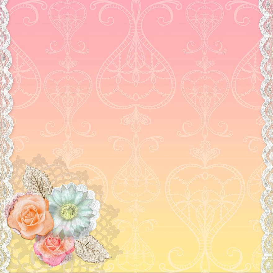 baggrund, hvirvel, lyserød, blonder, blomster, Rose, ramme, abstrakt, design, romantisk, årgang