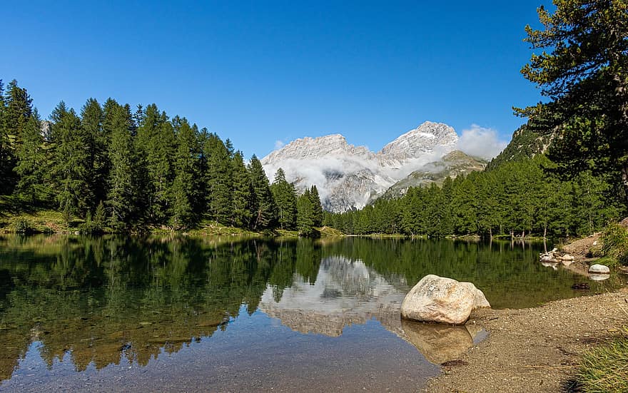 muntanyes, llac, llac de muntanya, naturalesa, reflexió, imatge del mirall, muntanya, bosc, paisatge, estiu, aigua