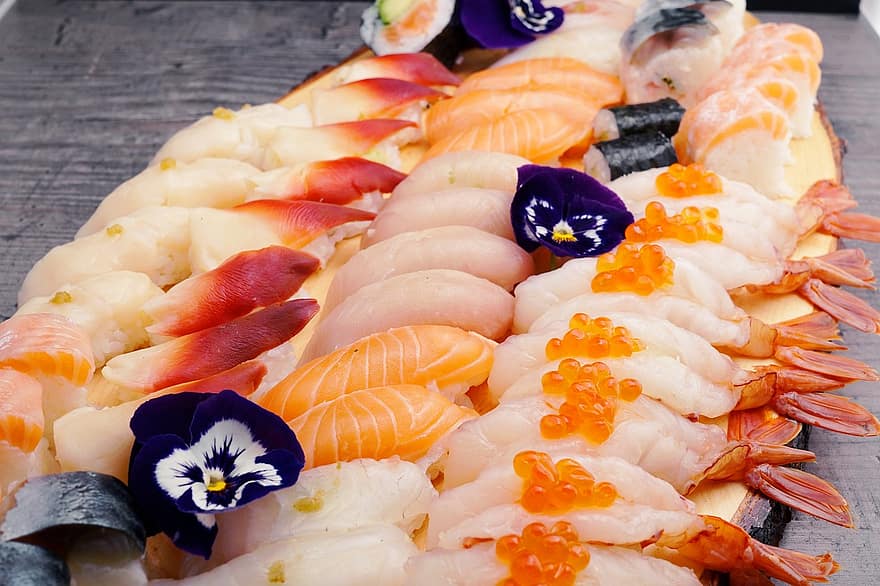 skaldjur, sushi, rå, mat, dryck, naturlig