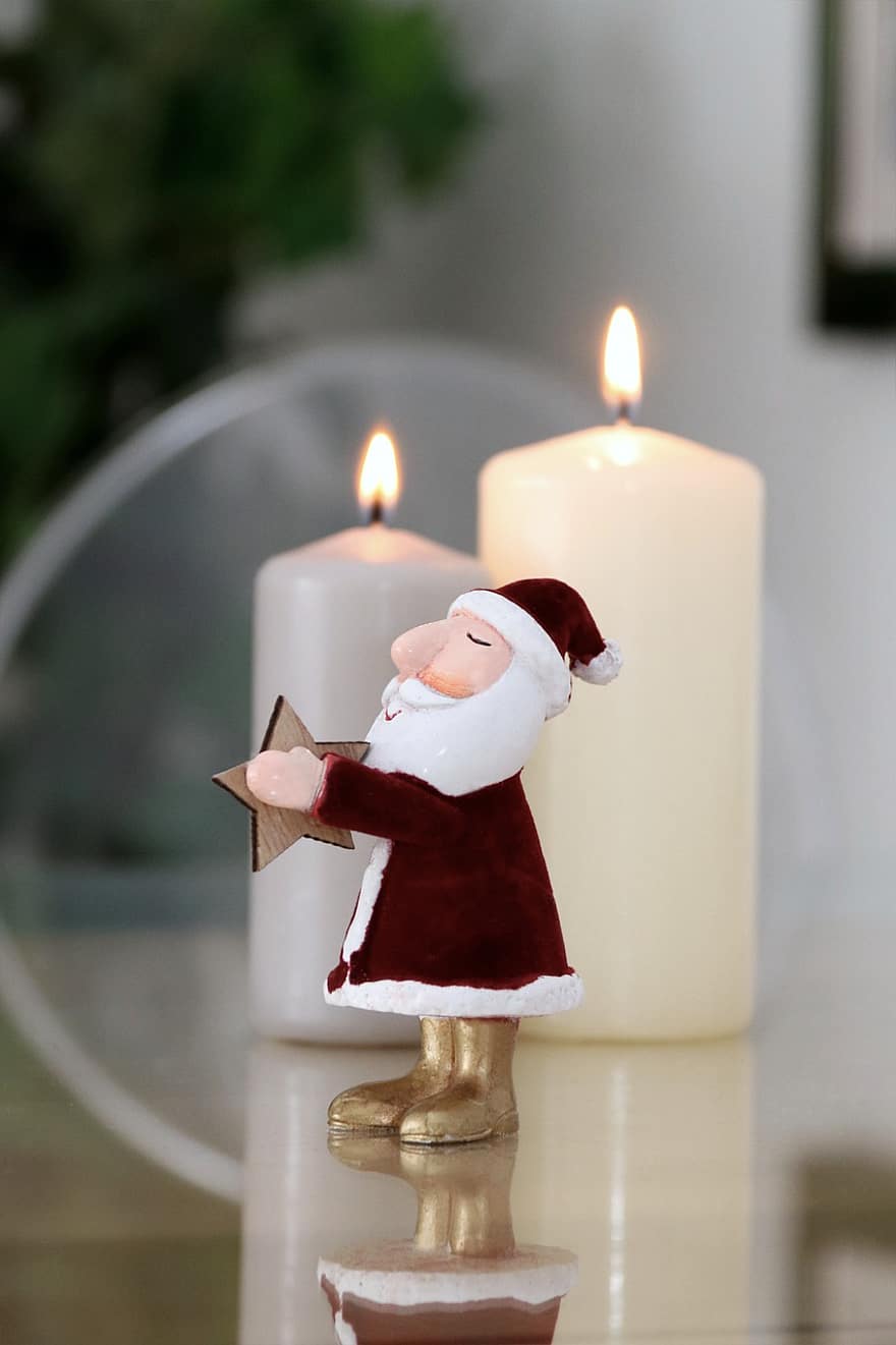 świece, Święty Mikołaj, Boże Narodzenie, dekoracja, uroczysty