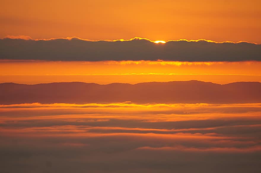 muntanyes, núvols, sortida del sol, appalachia, llum solar, cim, naturalesa, paisatge, pic, Cumberland Gap, Parc Nacional